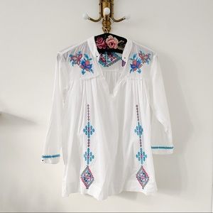 STETSON White Cross Stitched Blouse